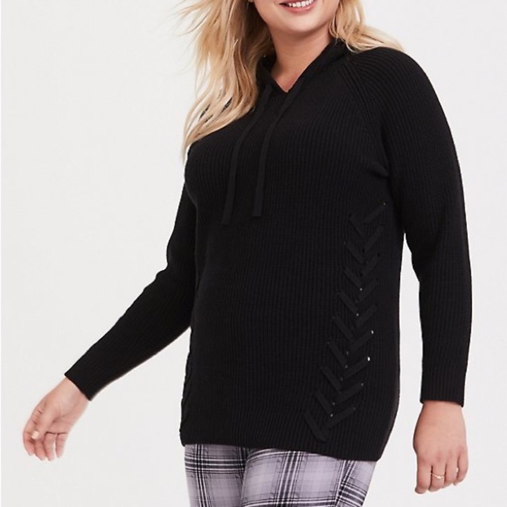 Torrid 3X Black Pullover Hooded Knit Sweater